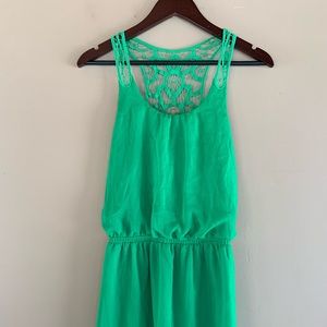 Express crochet back mini dress elastic waist